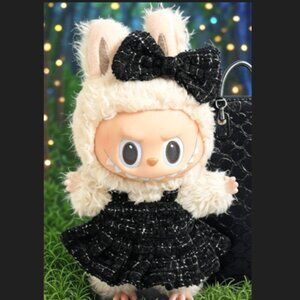 Clothing for Labubu doll Fashion Clothing / Outfit – Black Tweed Dress & Bow Set